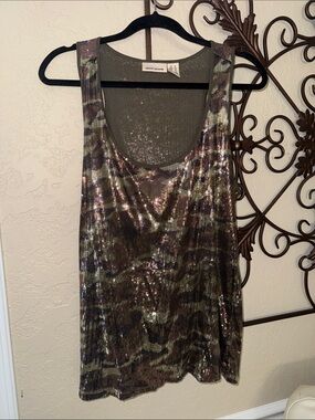 DKNY Jeans Sequin Camo Tank - Olive & Black xl